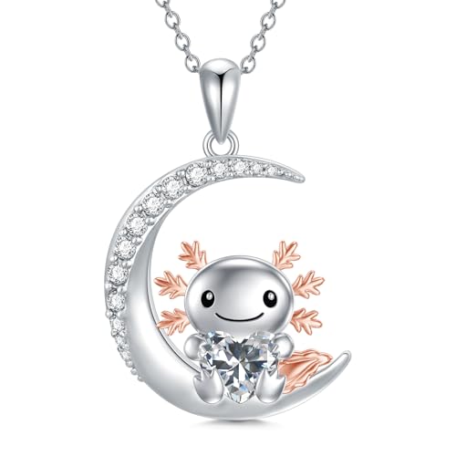 Image of PROESS Animal Birthstone Necklace 925 Sterling Silver Otter /Axolotl /Hippo /Elephant /Dachshund /Monkey /Red Panda Pendant Necklace Animal Birthstone Jewelry Gifts for Women