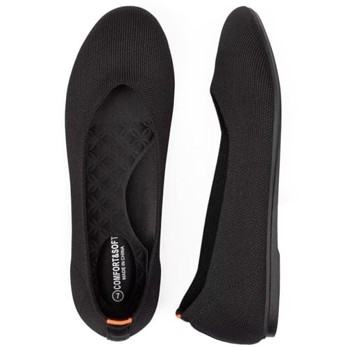 Frank Mully Women's Ballet Flats Round Toe Walking Flats Slip On Work Shoes Knitted Flats Shoes for Woman Soft Lightweight2