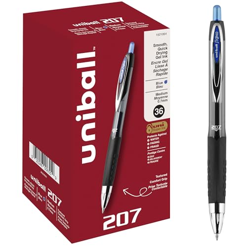 Image of uni-ball 207 Retractable Gel Pens, Medium Point (0.7mm), Blue, 36 Count
