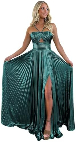 Sparkly Metallic Prom Dresses with Slit A Line Keyhole Satin Long Formal  Party Dress for Women RO123, Peacock, 8: Buy Online at Best Price in UAE -  Amazon.ae
