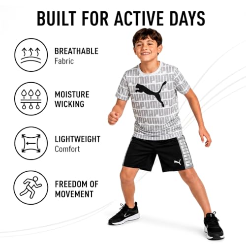 Image of PUMA Boys Active Shorts Set - 2 Piece Dry Fit T-Shirt and Performance Gym Shorts - Activewear Clothing Set for Boys (4-16)