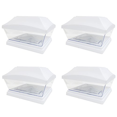 iGlow 4 Pack White Outdoor Garden 6 x 6 Solar SMD LED Post Deck Cap Square Fence Light Landscape PVC Vinyl Wood Bronze