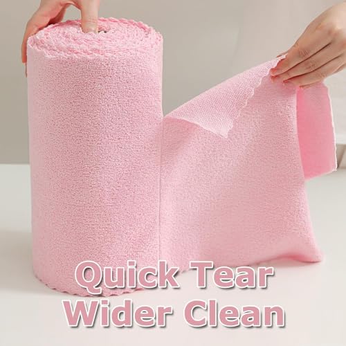 Image of Microfiber Cleaning Cloth Roll, Reusable Kitchen Towel Roll, Micro Fiber Cleaning Cloth for Kitchen, Car, Home & Daily Surface Cleaning, Easy-to-Use Roll Format, Pink (A025 20PACK)