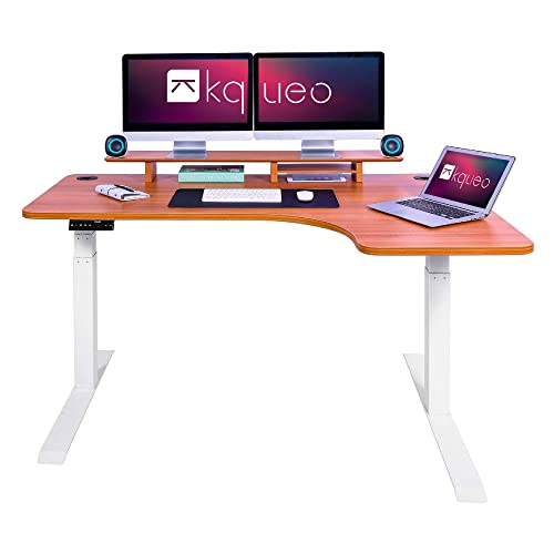 Kqueo Bureau Assis Debout d'angle -2 Moteurs Table Réglable Hauteur 66-130cm, Panneau de Contrôle Digital,système Anti-Collision,Capacité De Charge 90Kg (Blanc & Chene 2, 180x120) Cover