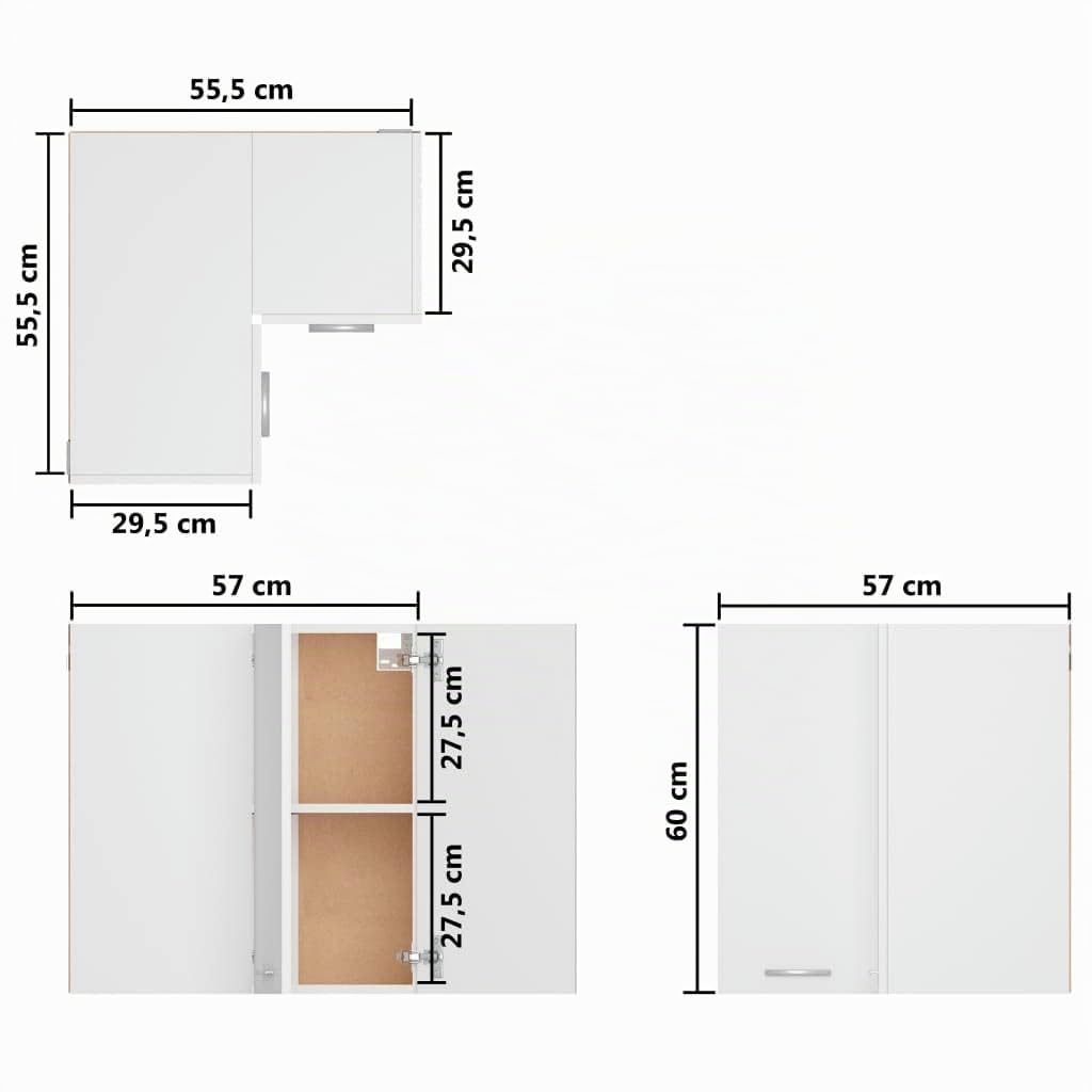 vidaXL Pensile Angolare “Lyon” Bianco 57x57x60 cm