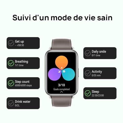 Montre Connectée HUAWEI Watch Fit 2 Bracelet Cuir Écran FullView - vue 8