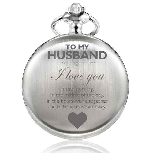 TREEWETO Mens Pocket Watch Gifts for Birthday Anniversary Valentines Day Wedding Fathers Day Christmas, Personalized Pocket Watches for Him, Silver, Modern