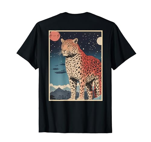 Paysage japonais vintage, animal sauvage, guépard, Kanji, ART BACK T-Shirt