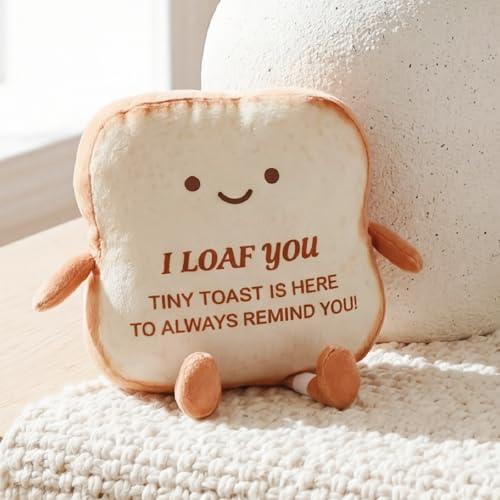 Capoda 7.09" Large Toast Bread Plush Bread Shape Cute Pillow Small Food Sofa Stuffed Doll Toy Gifts for Adults Birthday Gift Home Bedroom Decors(I Loaf You)