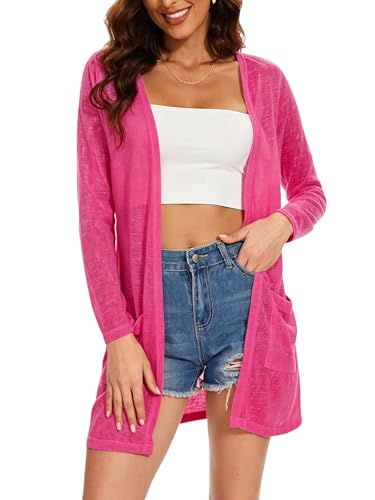 Image of Spicy Sandia Women's Lightweight Sheer Cardigans with Pockets Kimono Cover Up for Summer