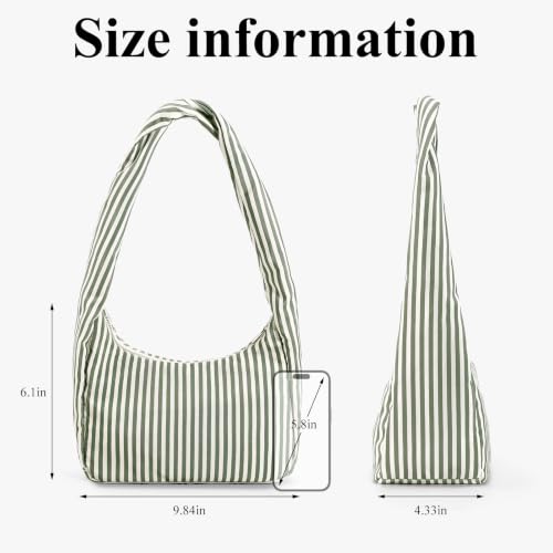 hibear Slouchy Shoulder Bag Small Nylon Meringue Bag for Women Trendy Handbag Hobo Bags for Travel Work College (Green stripes) - image 7