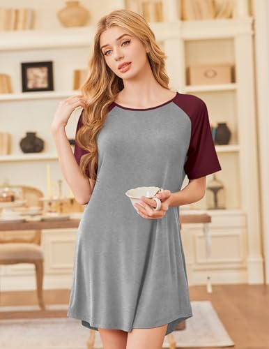 Image of Ekouaer Nightgowns for Women Bamboo Viscose Night Gown Short Sleeve Sleep Shirt Cooling Nightshirt Soft Sleepwear S-XXXL