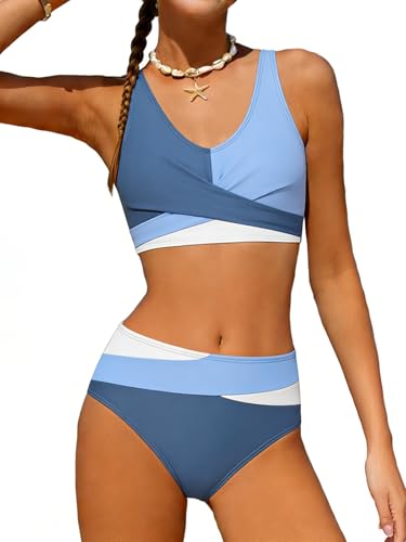 Image of Girls Swimsuit 2 Piece Bikini Set Swimwear Solid Color Bathing Suit 9-16T | Tropical Floral, Criss Cross, for Teen & Preteen