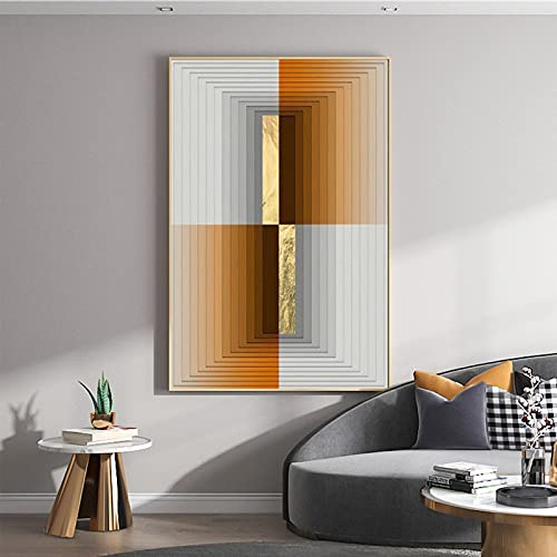 Affiche architecture orange et or | Toile abstraite moderne salon 60x90cm