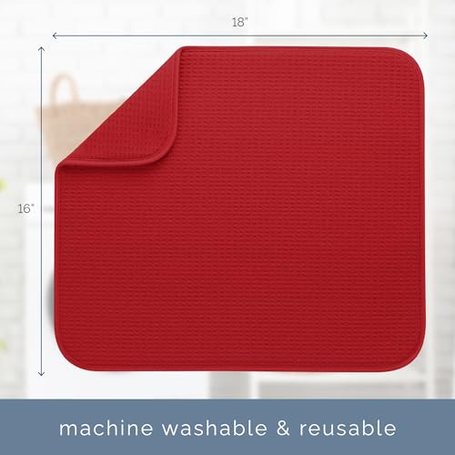 Image of S&T INC. Dish Drying Mat, 16 inch x 18 inch, Absorbent Microfiber Kitchen Counter Mat, Dish Drying Pad for Dishes, Utensils, Pots and Pans, Large, Red