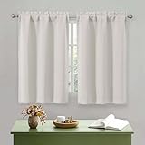 OWENIE Natural Curtains 45 Inch Length 2 Panels Set, Light Filtering Short Small Kitchen Curtains Tier over Sink, Half Window Cafe Curtain for Bathroom Basement Bedroom, 2 PCS Each 30'Wx45'L, Natural
