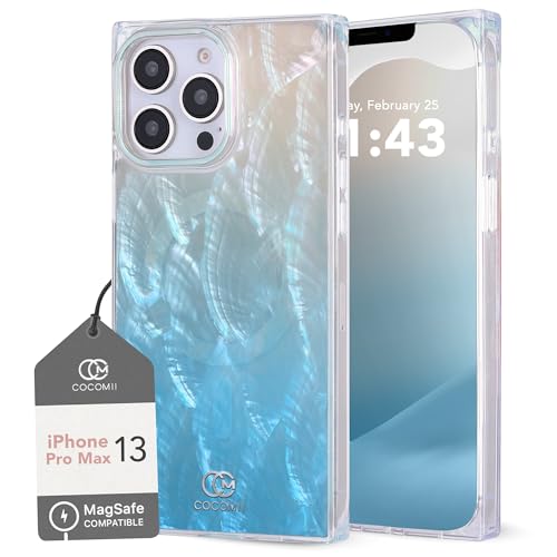 Image of COCOMII Rectangle for iPhone 13 Pro Max Case, Turquoise Real Motherofpearl