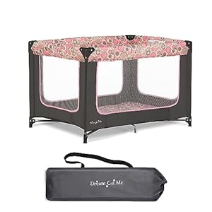 Zodiak Portable Playard in Grey and Pink, Lightweight, Packable and Easy Setup Baby Playard, Breathable Mesh Sides and Soft Fabric – Comes with a Removable Padded Mat