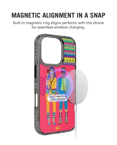 Image of DailyObjects Case for iPhone 16 Pro Max Compatible with Mag-Safe Wireless Charging, Stride 2.0 Overthinking & Overdrinking Slim Shockproof Back Cover with Inner Magnetic Ring