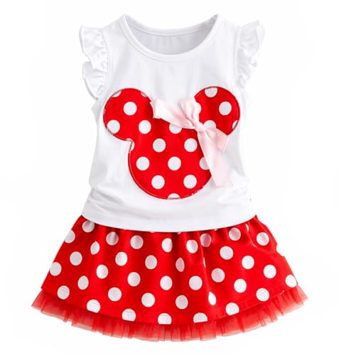 Image of Bold N Elegant Girls Polka Dot Top & Skirt Set with 3D Bow Applique | Sleeveless Cotton Summer Outfit for Infant & Baby Girls