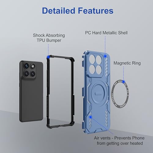 Image of Zapcase Back Case Cover for Motorola Edge 70 Fusion | Magnetic Case with Built-in Metal Ring | Supports MagSafe Charger, Wallet & Car Mount | Shockproof Hybrid PC + TPU | Blue