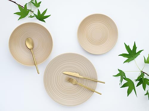 CreaTable, 23919, Serie Lava Stone Sand, 12-teiliges Geschirrset für 4 Personen, Teller Set aus Steinzeug, spülmaschinen- und mikrowellengeeignet, Made in Europe
