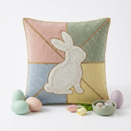 ZARIMOON Handmade Beaded Easter Bunny Throw Pillow Cover - Decorative
