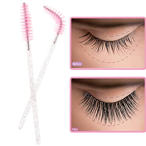 3. Bild von Fenshine Wimpernbürste, leichte Einweg-Mascara-Stäbe, lange Wimpernbürste für Wimpernverlängerungen, Augenbrauenkonturierung und Make-up (200 Stück, Rosa)