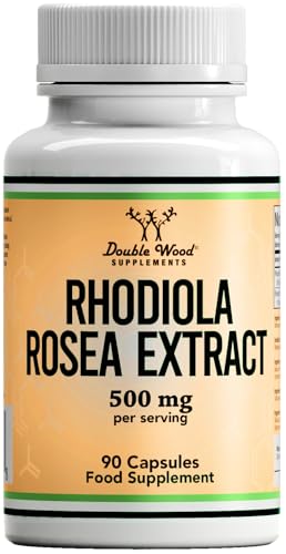 Double Wood Rhodiola Rosea | 90 Rhodiola Rosea Capsulas - 500mg de Rhodiola Rosea por Porción | Suplemento de Rhodiola de Alta Potencia | Sin OGM ni Gluten | Hecho en el RU