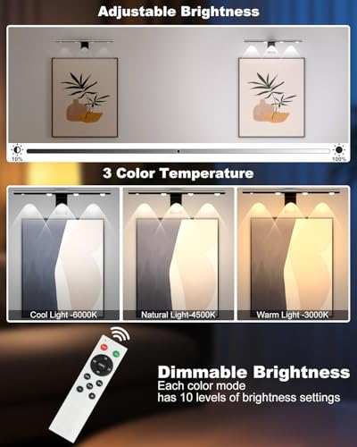 long-stars Picture Lights for Wall,2200mAh Rechargeable Battery Motion Sensor Light Indoor,LED Wall Light Cordless with Remote,3 Color Temperature, Art Lights for Painting,Frame,Gallery,1Pack — view 5