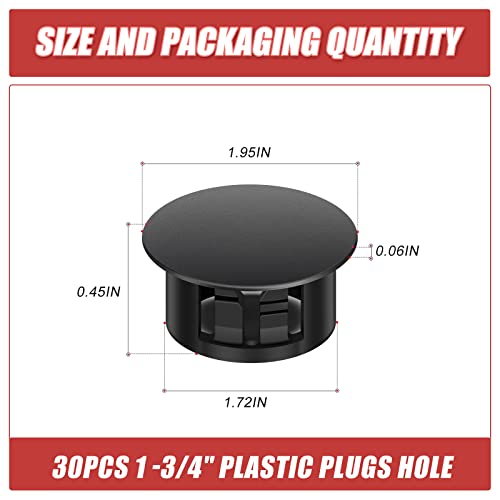 Image of 30PCS 1-3 /4 inch Black Plastic Plugs Hole, Round PA66 Plug Furniture Hole Decorative Cover