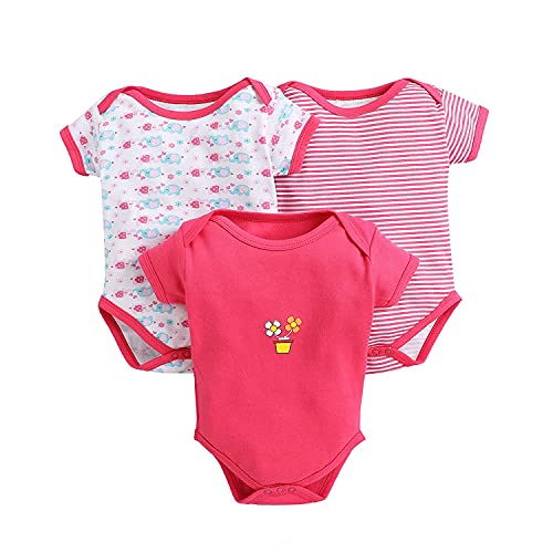 Image of POOJA BABY Cotton Baby Bodysuit Short Sleeve Half Romper Pack of 3 Soft & Comfortable for Kids Pack of 3