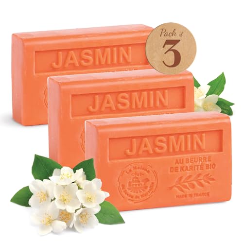 Savon Solide parfumé Jasmin – Enrichi en Beurre de Karité Bio – Savon Parfumé - 100% Végétale- Fabriqué en Provence – Main & Corps Hydratant –...