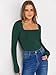 ANRABESS Long Sleeve Shirts for Women Square Neck Tops Ribbed Knit Slim Fit Basic Tee Going Out Fall Fashion Clothing Deep Green Small