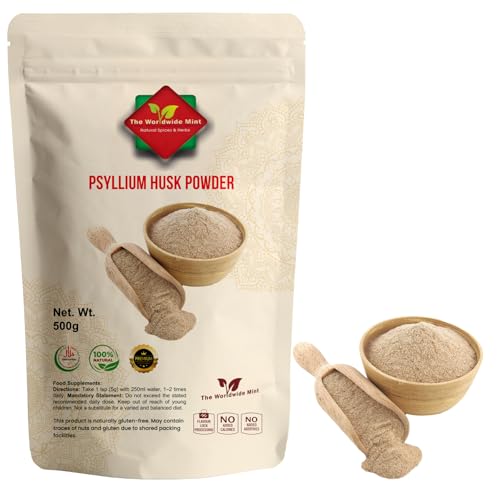 Psyllium Husk Powder 500g | 100% Pure Natural Fibre | Vegan Non-GMO | High Soluble Fibre | Ideal for Baking Smoothies & Fibre Drinks | Fine Ground Psyllium Powder