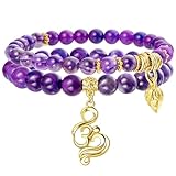Bivei Beaded Bracelets Lotus OM Yoga Crystal Stone Bracelet 7 Chakra Natural Reiki Semi Precious Amethyst Gemstone Stretch Valentine's Day Bracelets Set for Women(Sugilite and Dog-Tooth Amethyst)