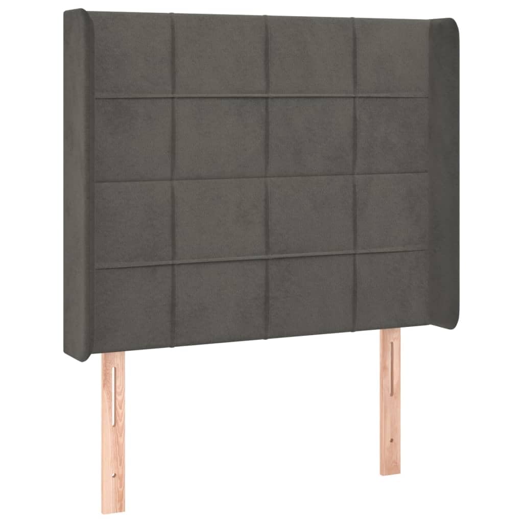 aksamitne LED regulowany zagłówek 100x200 cm szary | Łóżko kontynentalne szary aksamit 100x200cm z materacem sprężynowym i LED do sypialni