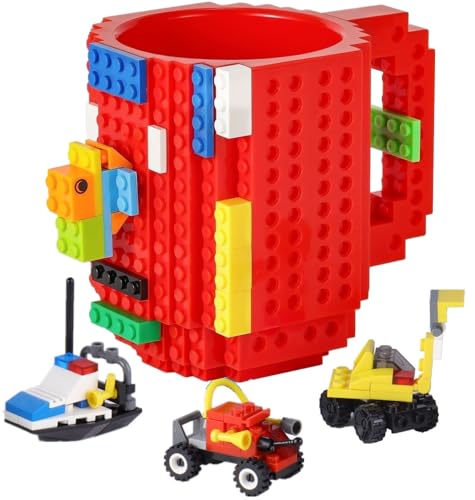 POXIWIN Build on Brick Coffee Mugs, DIY Cup Novidade Presentes Criativos para Crianças Homens Mulheres, Vermelho
