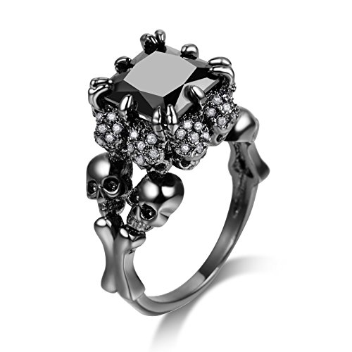 Women Skull Rings Gothic Jewelry (White gold, 8)