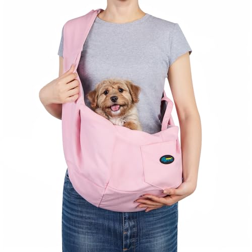 Ownpets Hundetragetasche, Tragekraft bis 15kg, Tragetuch Hund, Hundetasche mit verstellbarem Schultergurt, Aktivitäten im Freien und Ausflüge, Rosa