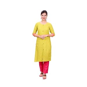 Sai Blossoms Women’s Cotton A-Line Straight Maternity Feeding Kurtis with Zippers (LemonGreen, Large)