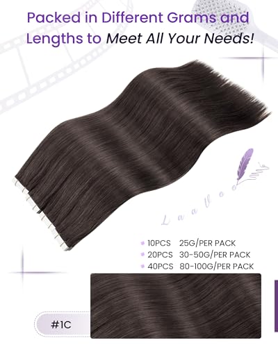 Image of LaaVoo Tape in Extensions Ultra thin Tape Base Provide a Natural Feel | 20 Inch 50g 20Pcs, Mocha Black, Tape in Hair Extensions Real Human Hair, Remy Hair, for Black Women Adding Length & Volume