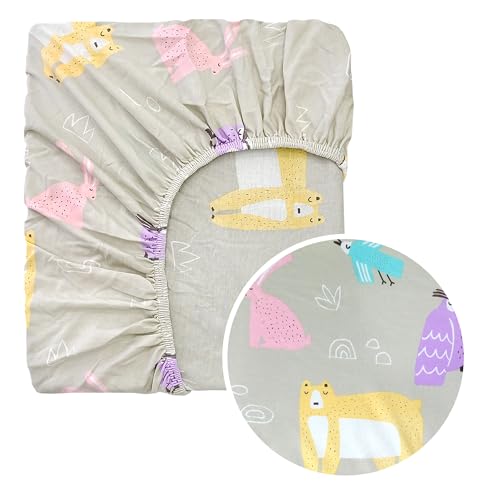 Organic Crib Sheet, GOTS Certified 100% Organic Cotton Fitted Crib Mattress Sheet, Fits Standard 28 x 52 x 9 in, 360° Elastic Deep Pocket, Animal Print, 1 Pack