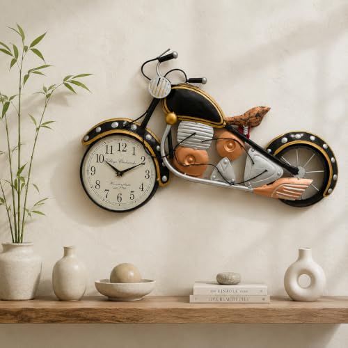 Image of STREET CRAFT - Handpainted Motorcycle Metal Wall Art Bullet Bike Wall Decor Vintage Iron Sculpture Decorative Hanging for Living Room Bedroom (27 x 16 Inch)