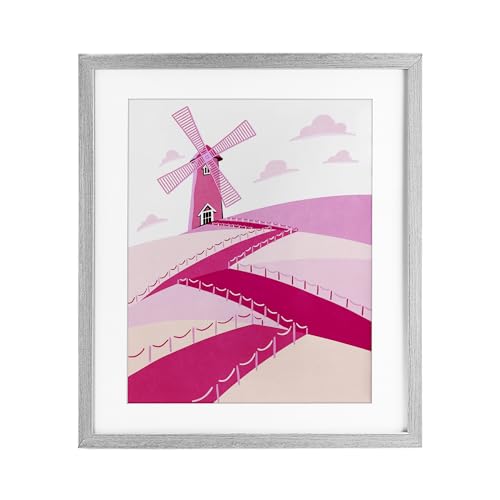 Affiche encadrée sous verre haut de gamme signée Ziwei Li motif paysage de moulin gris