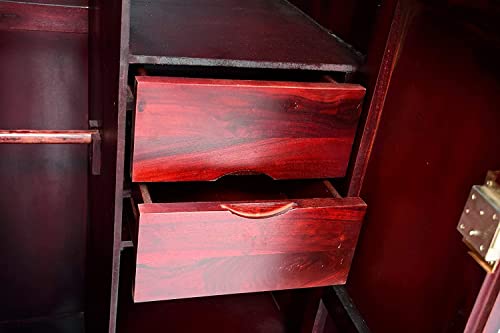 Image of Sheesham Wood Wardrobe with 2 Drawer and 5 Shelves Storage for Bedroom Wooden Almirah for Clothes for Living Room Bedroom Home, Solid Wood Furniture (Mahogany Finish)