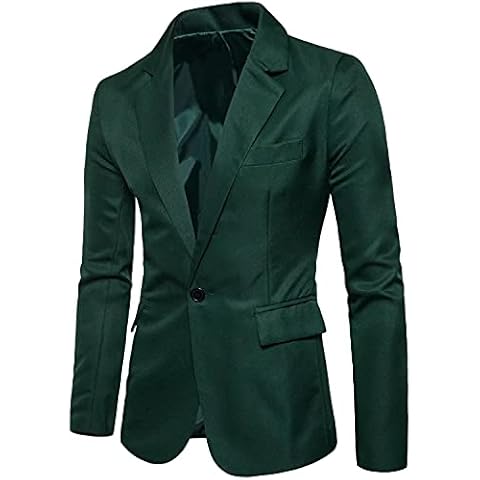 Men's Long Sleeve Peak Lapel Collar One Button Slim Fit Sport Coat Blazer, Deep Green, M/40 = Tag 2XL Cover