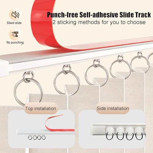 Beige Cabinet Curtains for Shelves, Dust-Proof Closet Curtain with Sliding Rail, Privacy Curtain for Kitchen, Wardrobe, Pantry & Laundry Room (80cm Track x H 120cm)