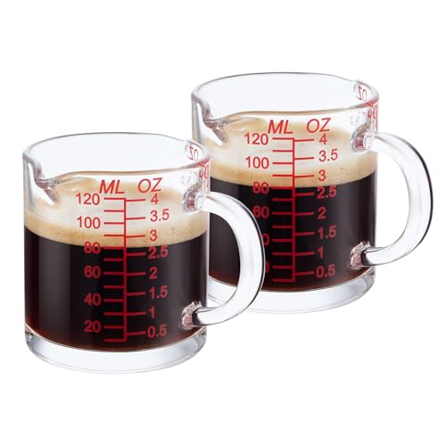 Shot Glass Measuring Cup 4 Ounce/120ML Liquid Heavy High Espresso Glass Cup with Handle,Double...