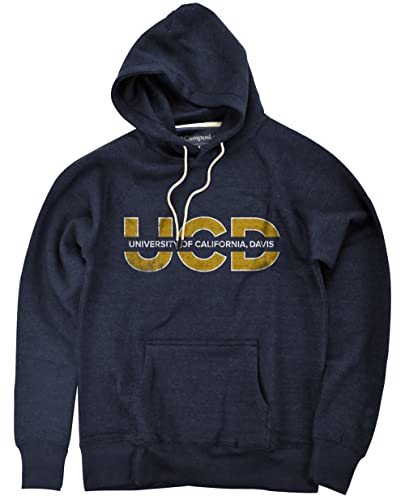 Campus Lab University of California Davis UC Davis Aggies Simple Distressed Logo Unisex Adult Slim Fit Pull-Over Heather Hoodie, Navy Heather, Large